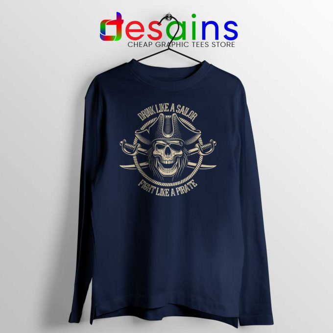 Pirate Skull and Crossbones Navy Long Sleeve Tee