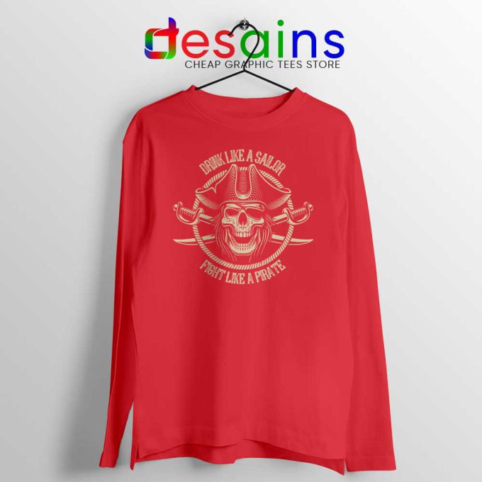 Pirate Skull and Crossbones Red Long Sleeve Tee