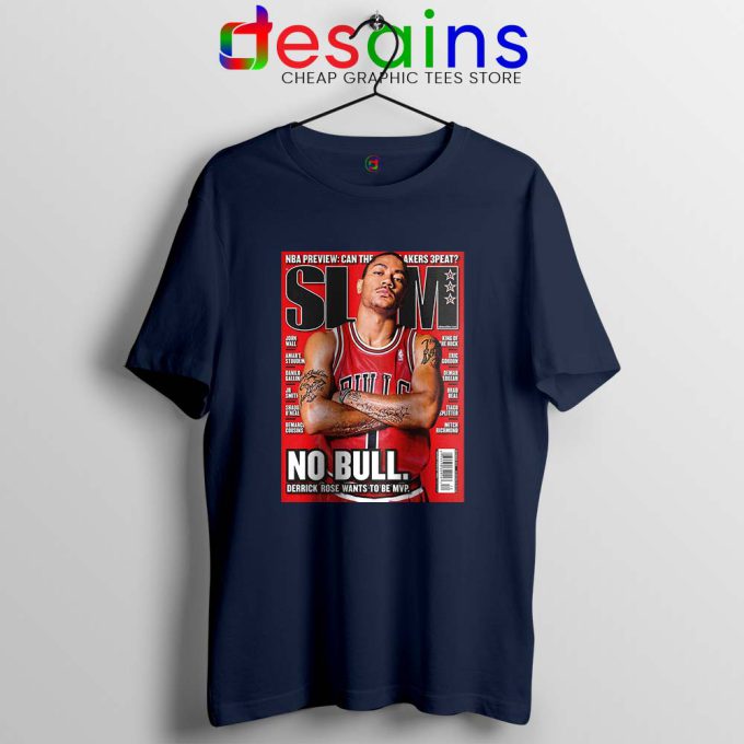 Derrick Rose No Bulls Navy T Shirt Slam Cover