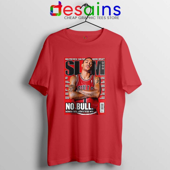 Derrick Rose No Bulls Red T Shirt Slam Cover