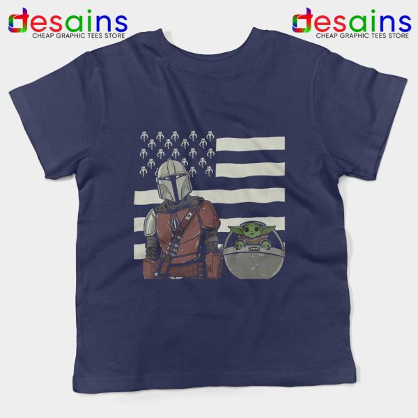 Mando Baby Yoda Flag Navy Kids Tee Disney Merch Sale