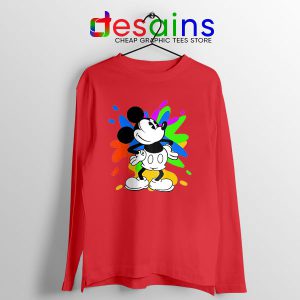 Mickey Mouse On Disney Art Red Long Sleeve Tee Cartoon