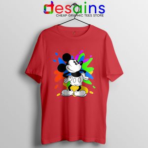 Mickey Mouse On Disney Art Red T Shirt Cartoon Paint
