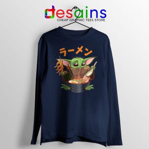 Ramen Baby Yoda Meme Navy Long Sleeve Tee Mandalorian