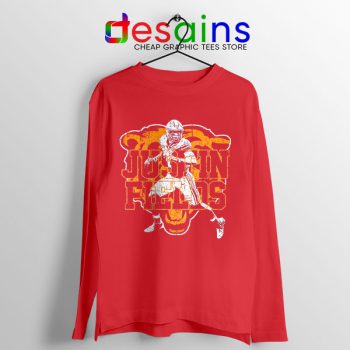 Cheap Justin Fields NFL Red Long Sleeve Tee Chicago Bears