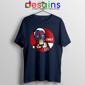 Funny Obey KFC Skull Navy T Shirt Face Bones Logo