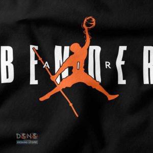 Close-up design of Avatar Nike Air Bender logo parody on black T-shirt