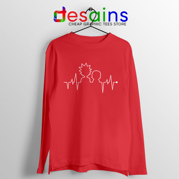 Funny Heartbeat Rick and Morty Red Long Sleeve Tee