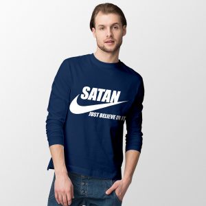 Funny Satan Nike Navy Long Sleeve Tee Just Believe In It