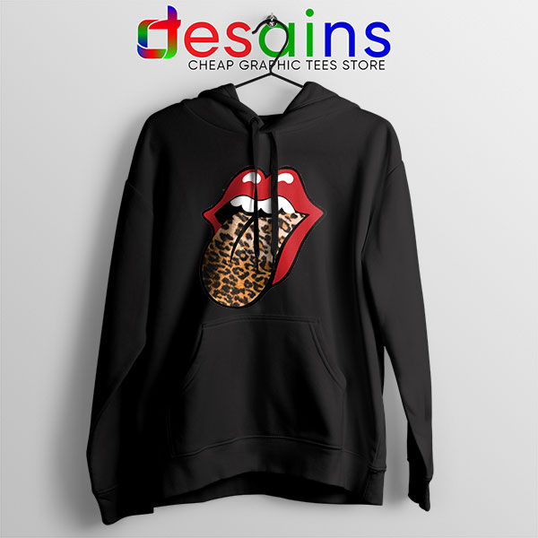 Rolling Stones Tongue Leopard Black Hoodie Band Logo