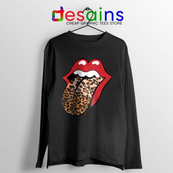 Rolling Stones Tongue Leopard Black Long Sleeve Tee Band Logo
