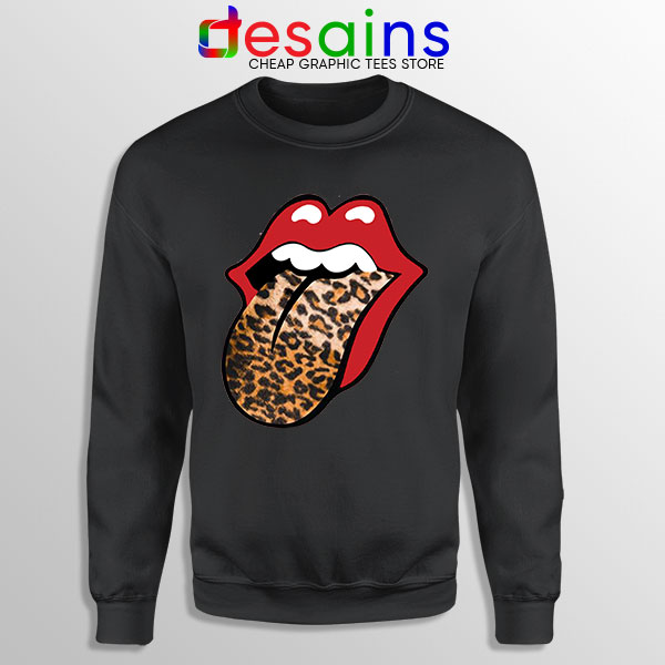 Rolling Stones Tongue Leopard Black Sweatshirt Band Logo