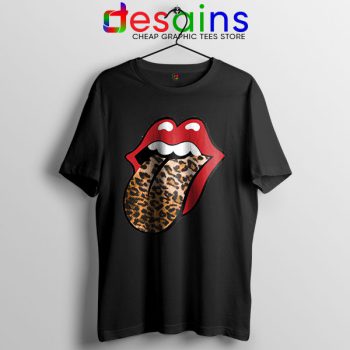 Rolling Stones Tongue Leopard Black T Shirt Band Logo