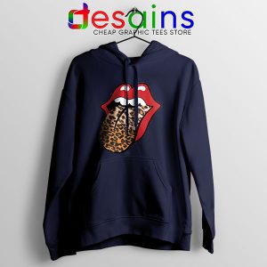 Rolling Stones Tongue Leopard Navy Hoodie Band Logo