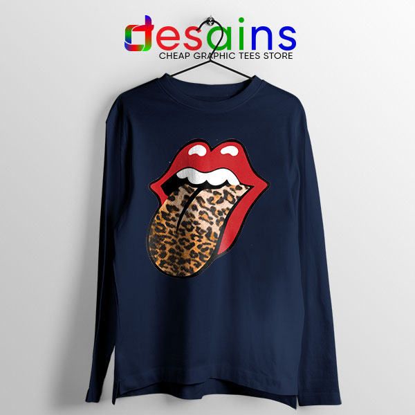 Rolling Stones Tongue Leopard Navy Long Sleeve Tee Band Logo