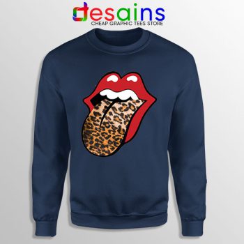 Rolling Stones Tongue Leopard Navy Sweatshirt Band Logo