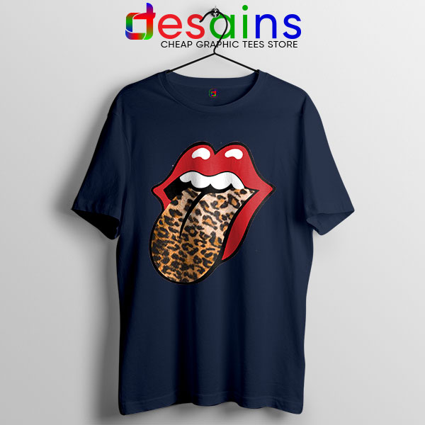Rolling Stones Tongue Leopard Navy T Shirt Band Logo