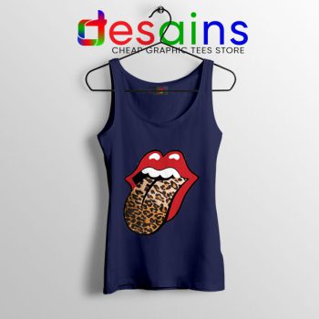 Rolling Stones Tongue Leopard Navy Tank Top Band Logo