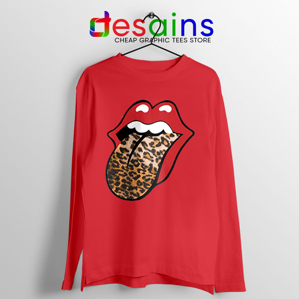 Rolling Stones Tongue Leopard Red Long Sleeve Tee Band Logo