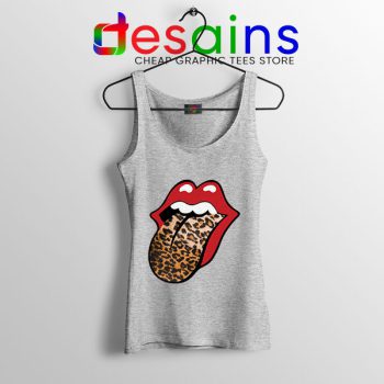 Rolling Stones Tongue Leopard Sport Grey Tank Top Band Logo