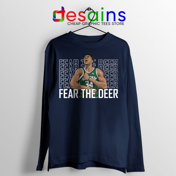 Fear The Deer Giannis Navy Long Sleeve Tee Bucks Final