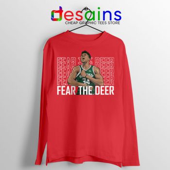 Fear The Deer Giannis Red Long Sleeve Tee Bucks Final