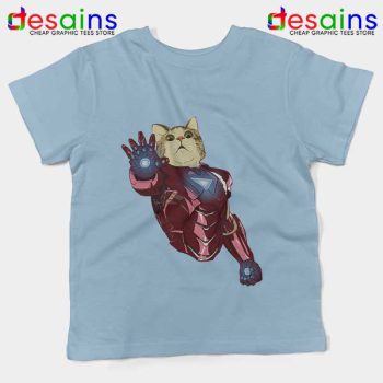 Meow Iron Man Avengers Light Blue Kids Tee Funny Cats