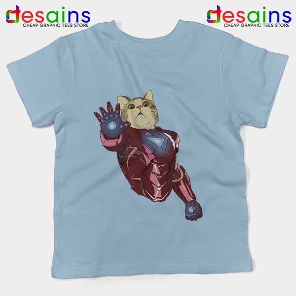 Meow Iron Man Avengers Light Blue Kids Tee Funny Cats