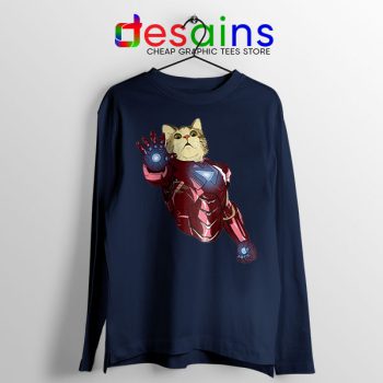 Meow Iron Man Avengers Navy Long Sleeve Tee Funny Cats