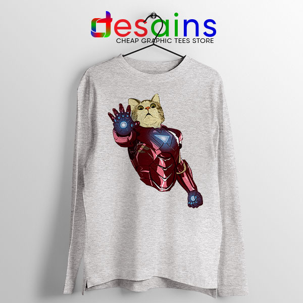 Meow Iron Man Avengers Sport Grey Long Sleeve Tee Funny Cats