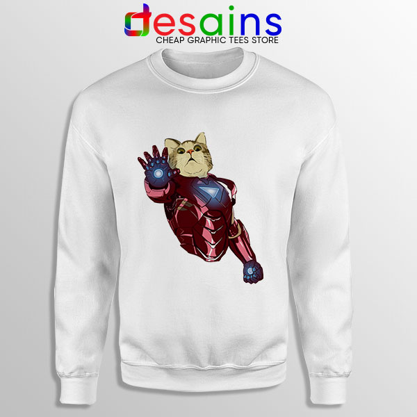 Meow Iron Man Avengers White Sweatshirt Funny Cats