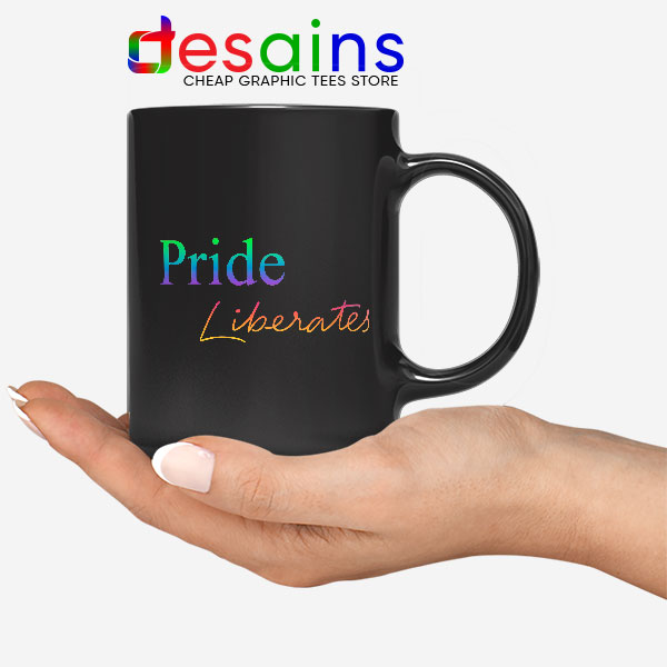 Pride Liberates Rainbow Black Mug LGBT Flag