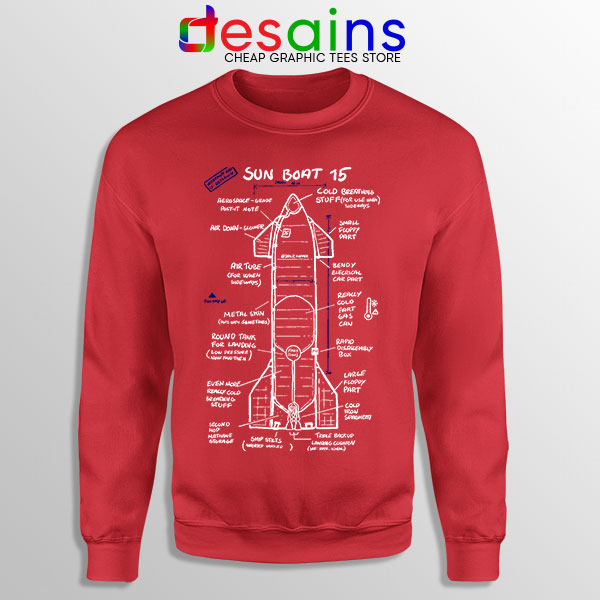 Starship SN15 Schematics Red Sweatshirt SpaceX