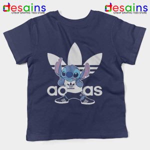 Stitch Disney Three Stripes Navy Kids Tee Lilo & Stitch Logo