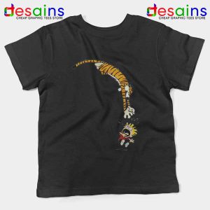 Calvin and Hobbes Jump Black Kids Tee Funny Strip