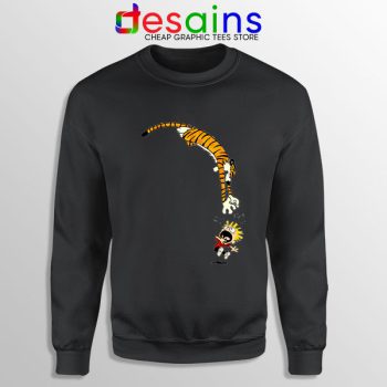 Calvin and Hobbes Jump Black Sweatshirt Funny Strip