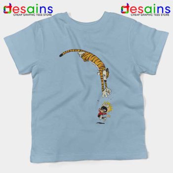 Calvin and Hobbes Jump Light Blue Kids Tee Funny Strip