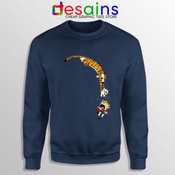 Calvin and Hobbes Jump Navy Sweatshirt Funny Strip