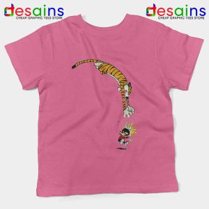 Calvin and Hobbes Jump Pink Kids Tee Funny Strip