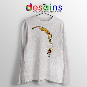 Calvin and Hobbes Jump Sport Grey Long Sleeve Tee Funny Strip