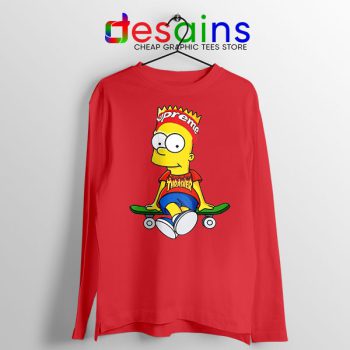 Funny Bart Simpson Skateboard Red Long Sleeve Tee Skate