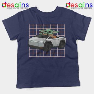 Funny Cybertruck Baby Yoda Navy Kids Tee Tesla