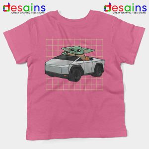 Funny Cybertruck Baby Yoda Pink Kids Tee Tesla