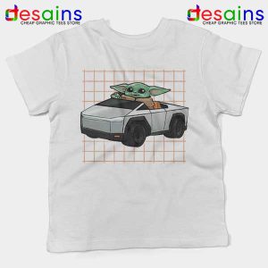 Funny Cybertruck Baby Yoda White Kids Tee Tesla