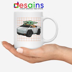 Funny Cybertruck Baby Yoda White Mug Tesla