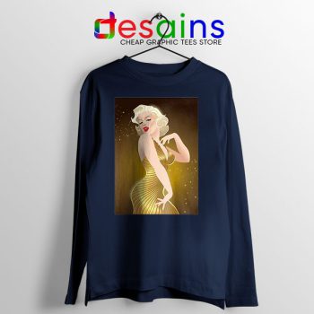 Marilyn Monroe Gold Smile Navy Long Sleeve Tee Actress