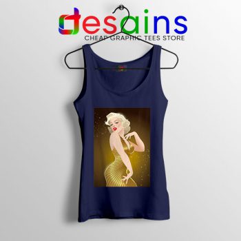 Marilyn Monroe Gold Smile Navy Tank Top Sexy Actress