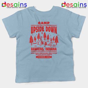 Camp Upside Down Hawkins Light BLue Kids Tee Stranger Things