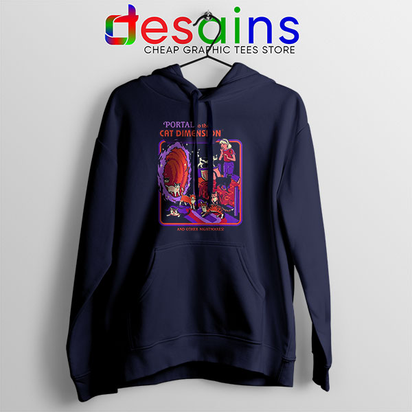 Cat Dimension Retro Navy Hoodie Funny Meow