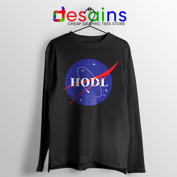 Crypto HODL NASA logo Black Long Sleeve Tee Meme